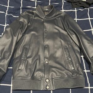 Theory navy blue leather bomber